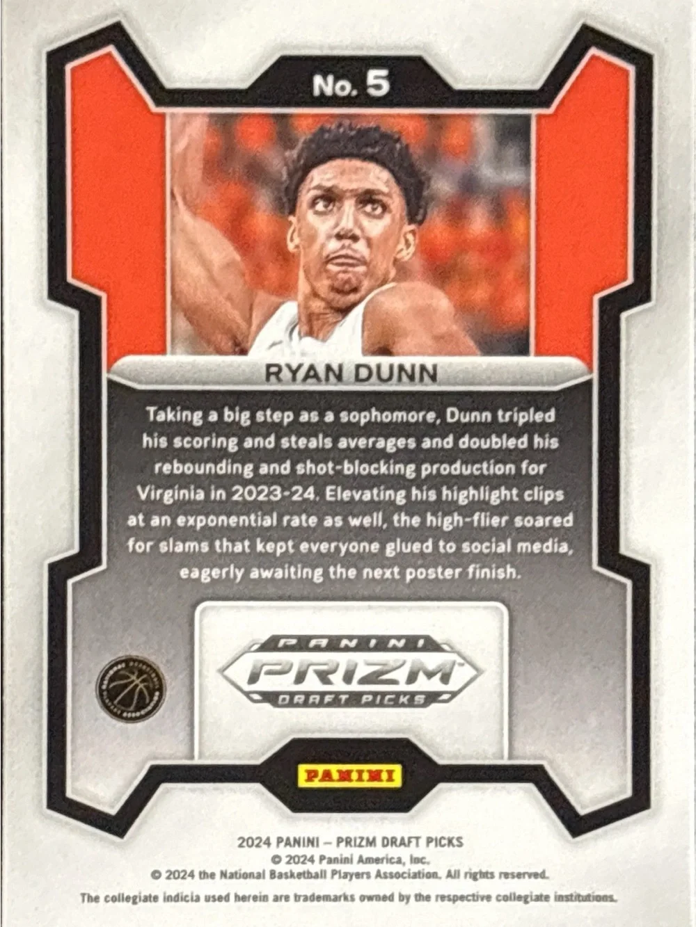 Panini Prizm Ryan Dunn Basketball Rookie Card